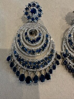 Blue Crystal Teardrop Chandelier Earrings - Women Jewelry